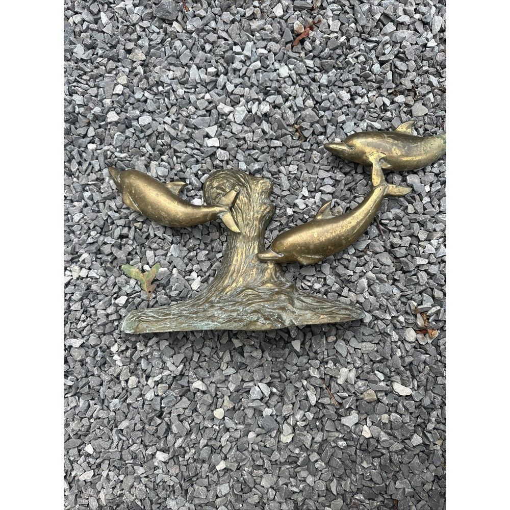 Brass Dolphins Swimming In‎ The Surf Beautiful Patina - Picture 5 of 9